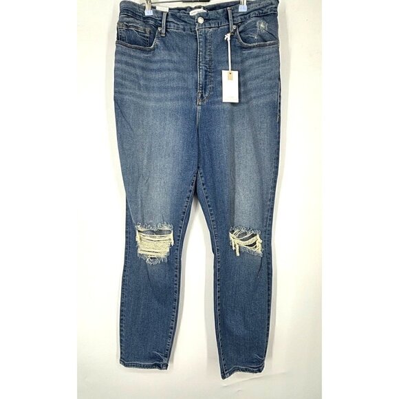 NWT Good American Good Legs Crop Distressed Knee High Rise Skinny in Blue 18 - Picture 2 of 4